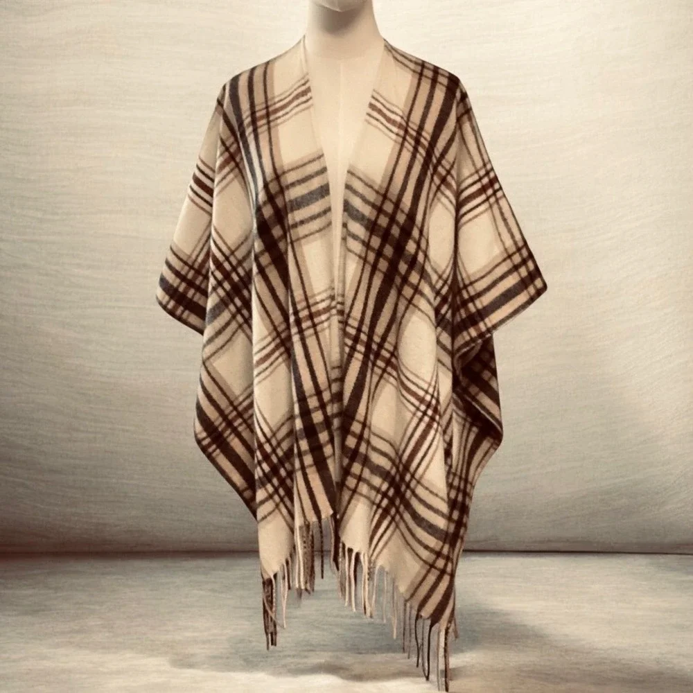Woolrich Cozy Blanket Wrap Sienna Plaid One Size Dark Browns